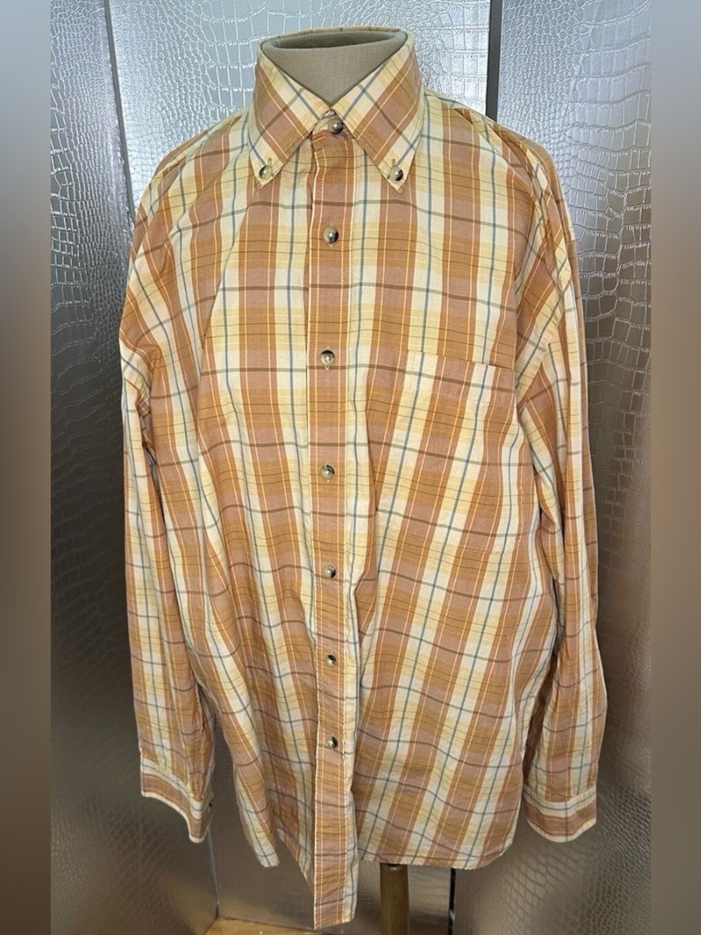 Joseph Abboud Orange White Plaid Long Sleeve Button Down Shirt Size Medium